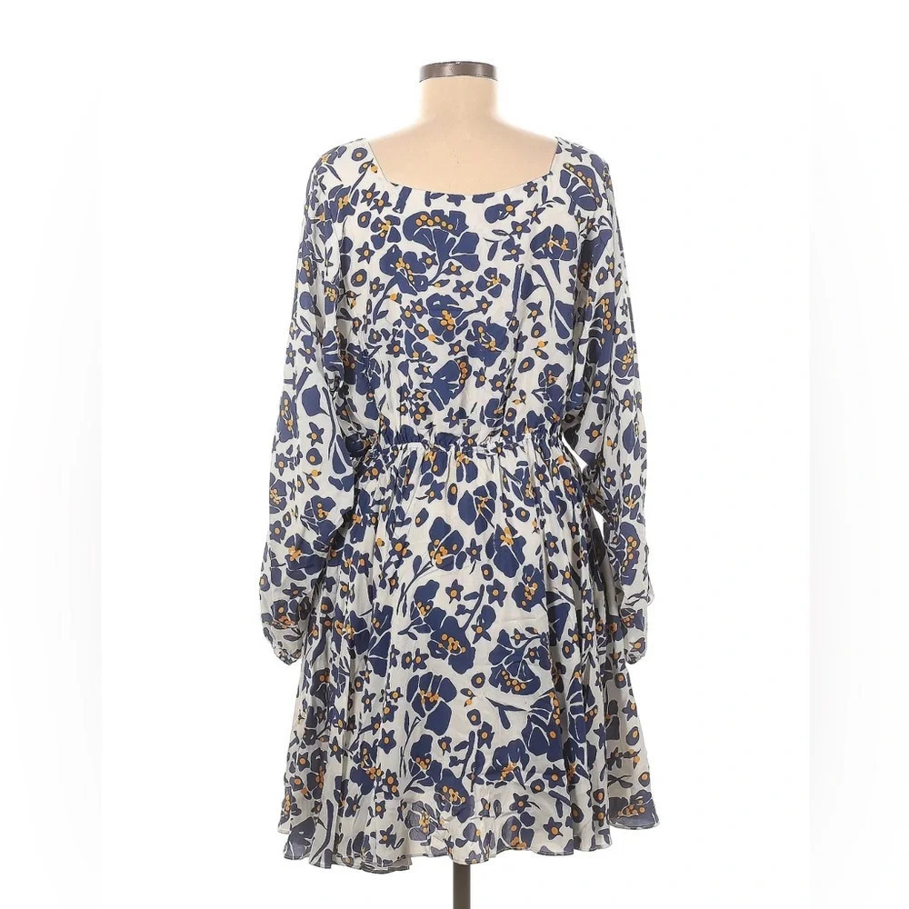 CABALLERO Anthropologie Shana Navy Wine Cup Flower Dress | Size:s